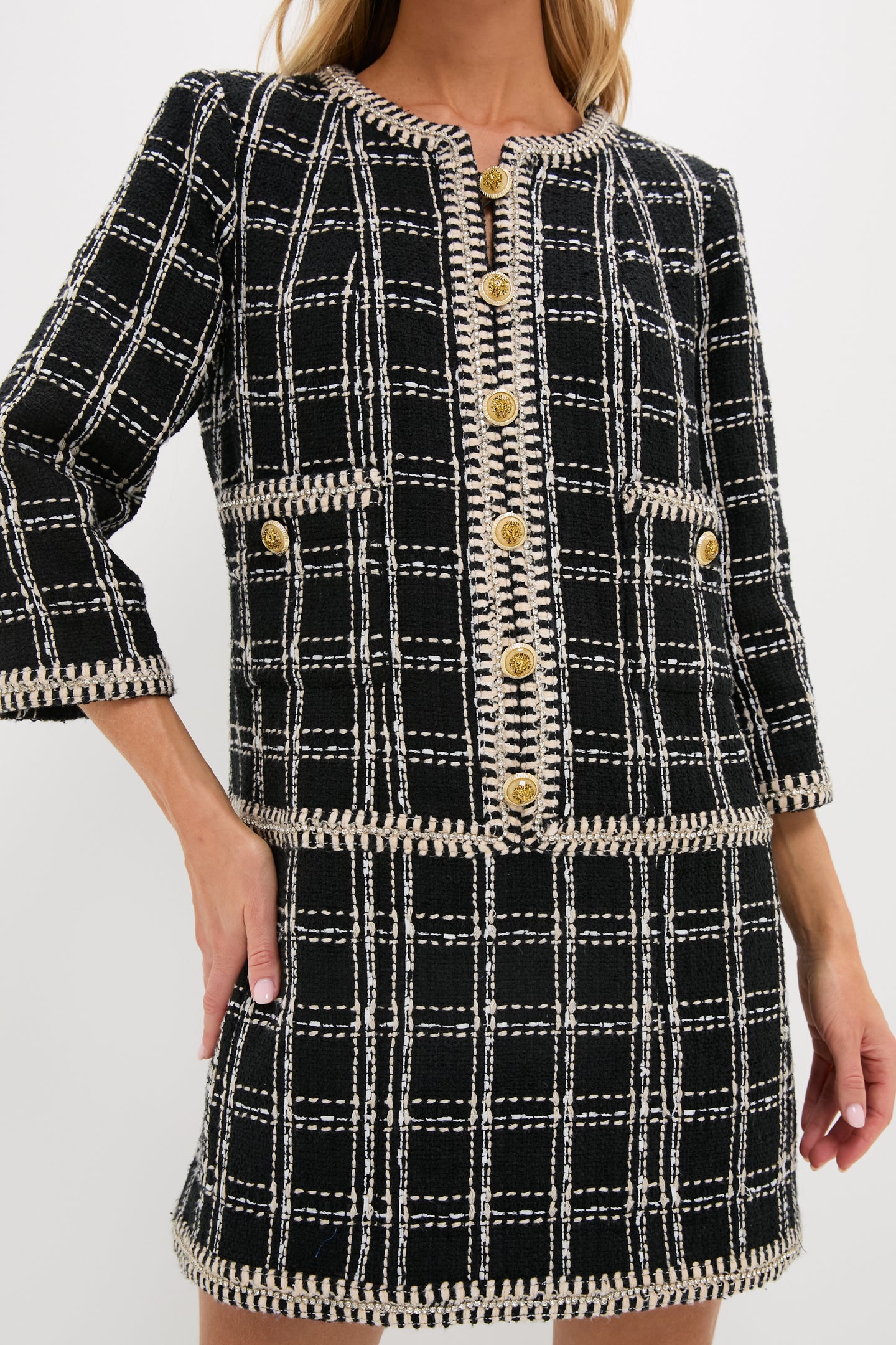 Embellished Black Tweed Onassis Dress