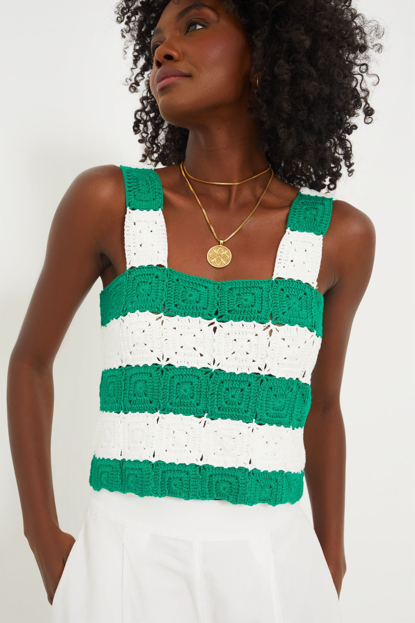 Green & White Crochet Cooper Tank