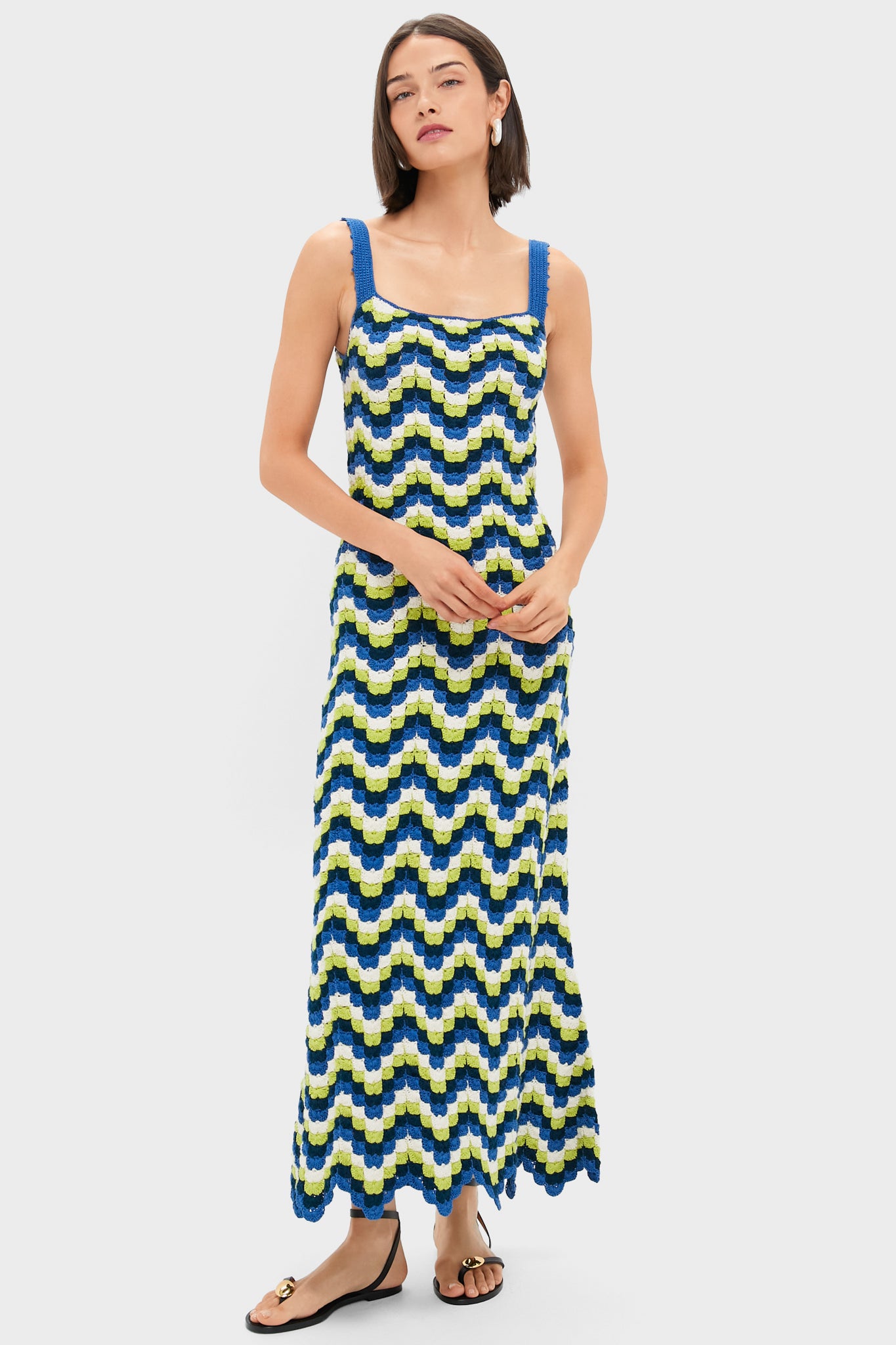 chinese dress ladies Blues and Lime Green Marea Crochet Maxi Dress