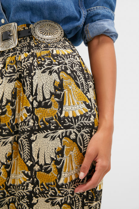 Story Print Shirred Skirt