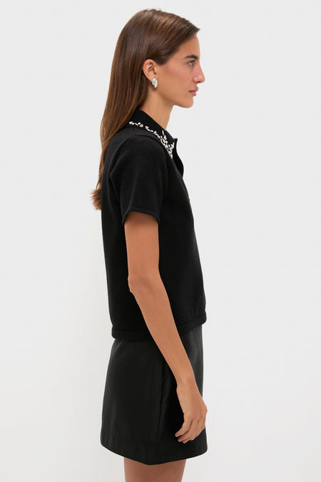 Black Knit Embellished Anica Polo