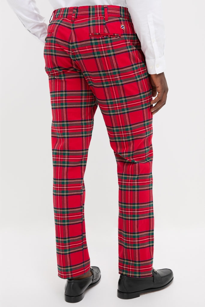 Royal Stewart Tartan Stretch Twill Harbor Pants in classic plaid, showcasing effortless style with belt loops, back welt pockets, and a high-end, fun coastal vibe.