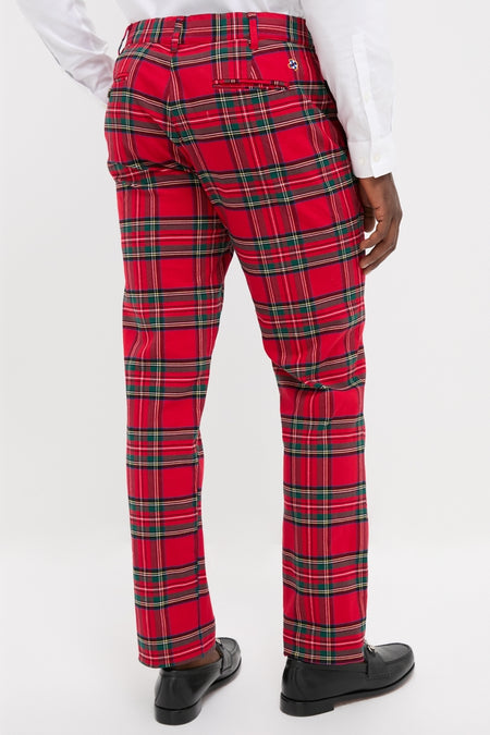 Royal Stewart Tartan Stretch Twill Harbor Pants in classic plaid, showcasing effortless style with belt loops, back welt pockets, and a high-end, fun coastal vibe.