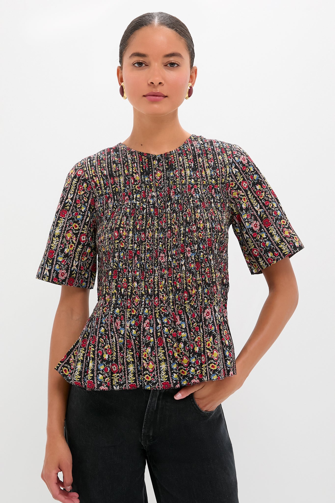 Garland Print Smocked Flounce Top
