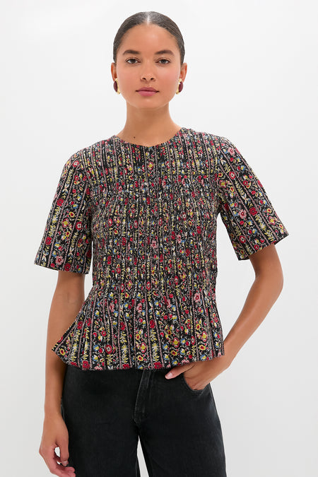 Garland Print Smocked Flounce Top