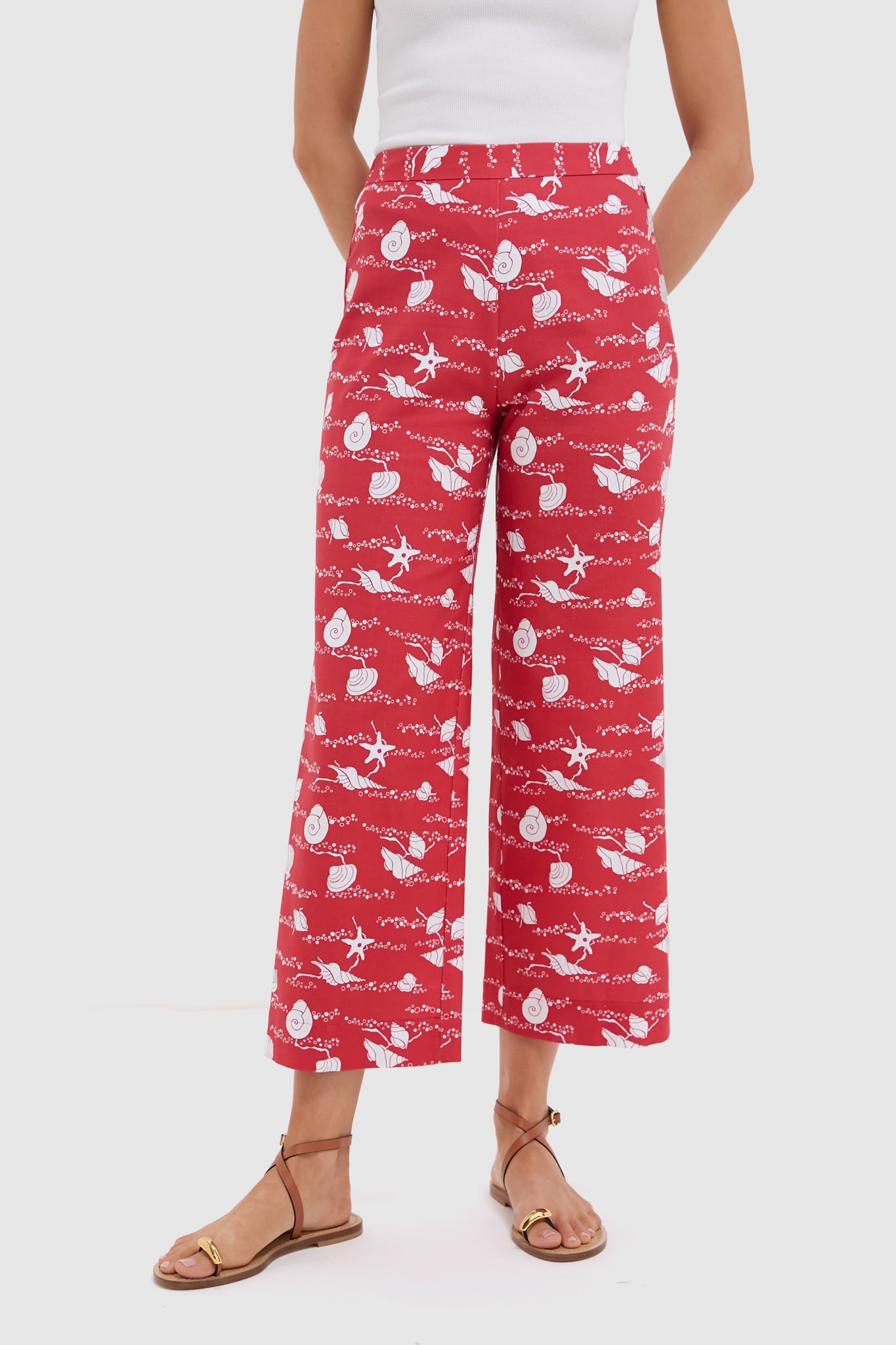Red Shell High-Waisted Wide-Leg Pants