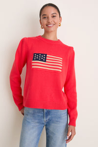 Red Cropped Puff Sleeve Americana Sweater