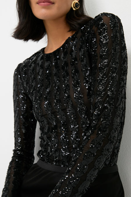 Polo Black Sequin Cable Knit Bodysuit