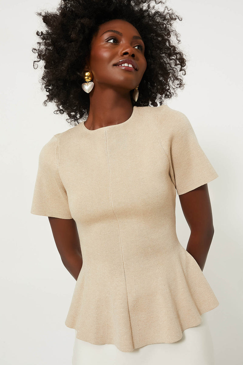 Tan Knit Phoebe Peplum Top
