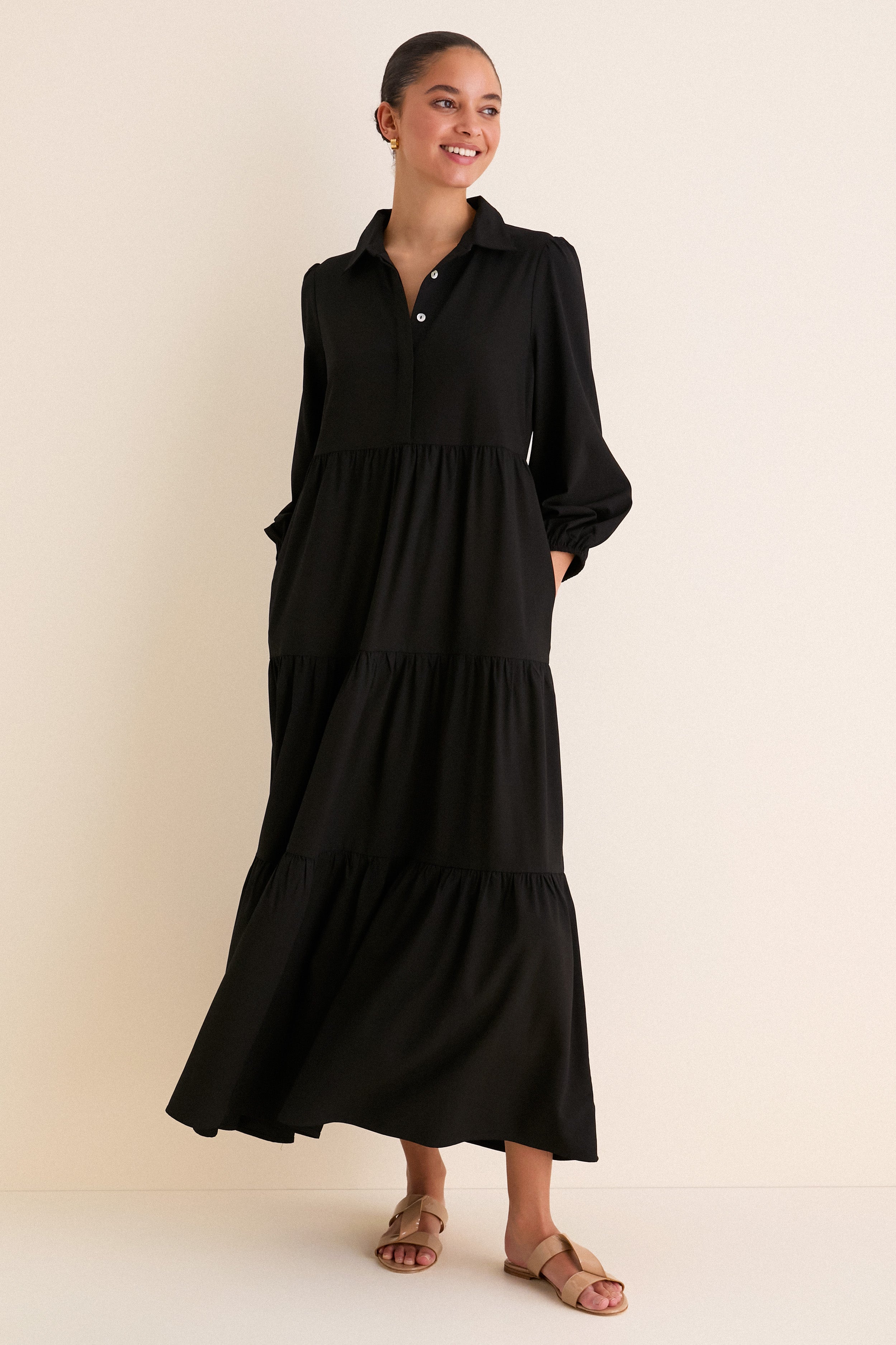 Black Crepe Mabel Maxi Dress | Pomander Place