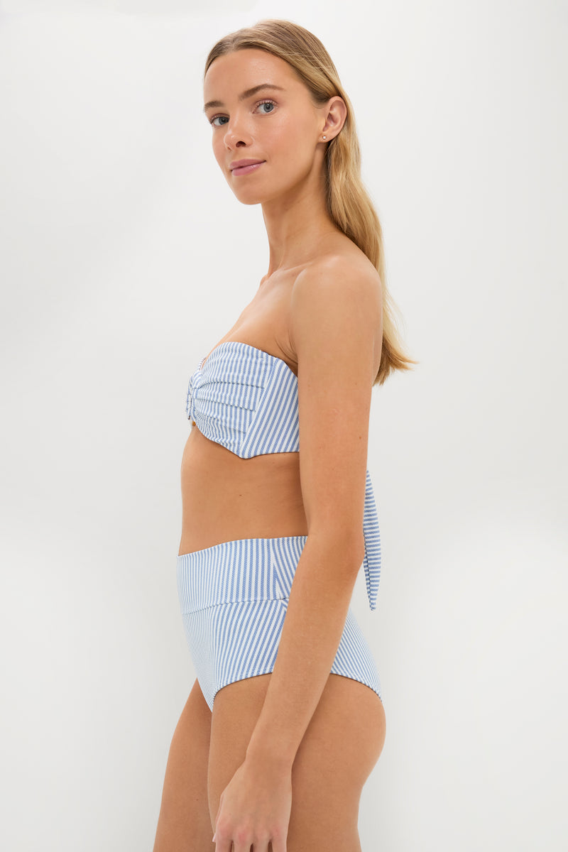 Classic Blue Stripe Tori Ties Bandeau Bikini Top