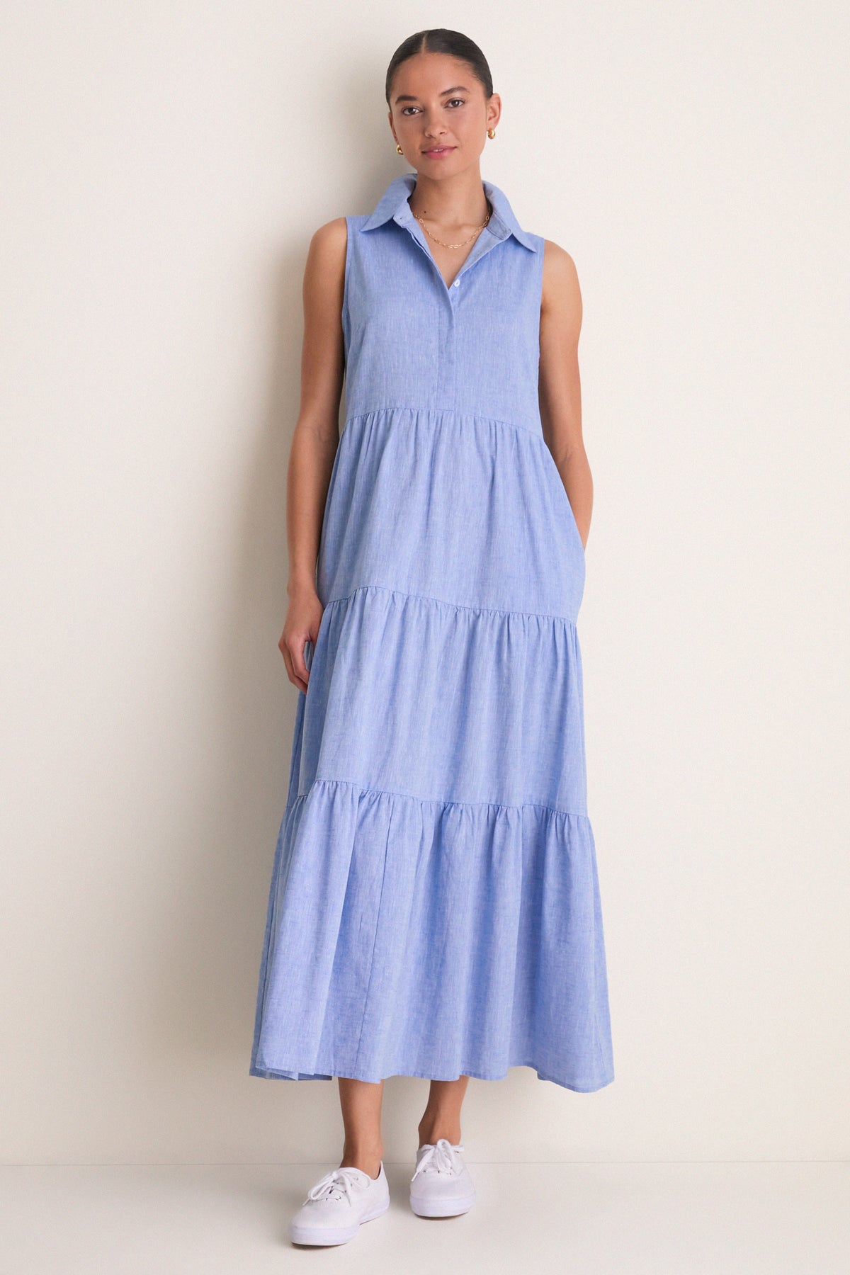 Pomander Place Chambray Sleeveless Mabel Maxi Dress Chambray / XS Pomander Place Chambray Sleeveless Mabel Maxi Dress Chambray / XS