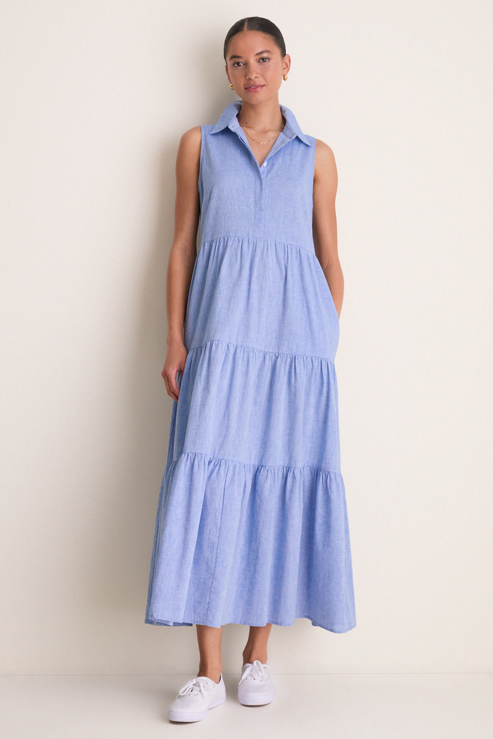 Chambray Sleeveless Mabel Maxi Dress