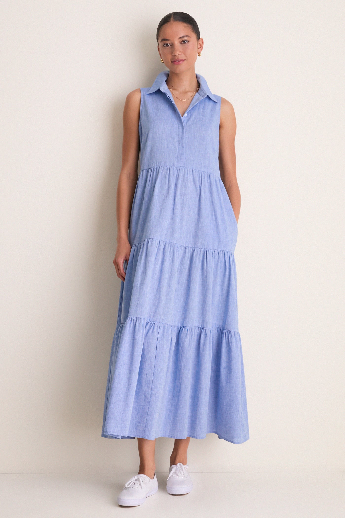 Chambray Sleeveless Mabel Maxi Dress