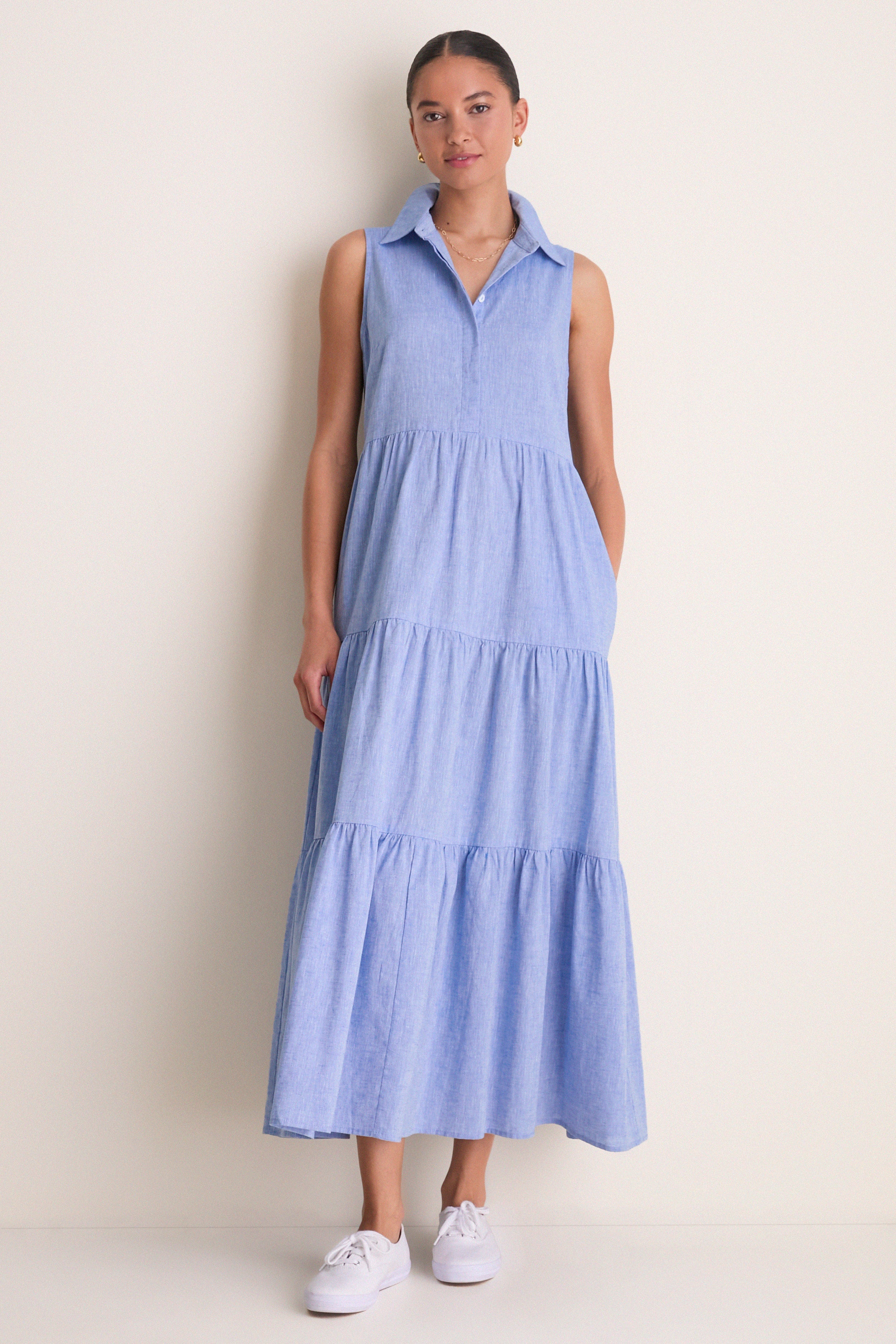 Chambray Sleeveless Mabel Maxi Dress