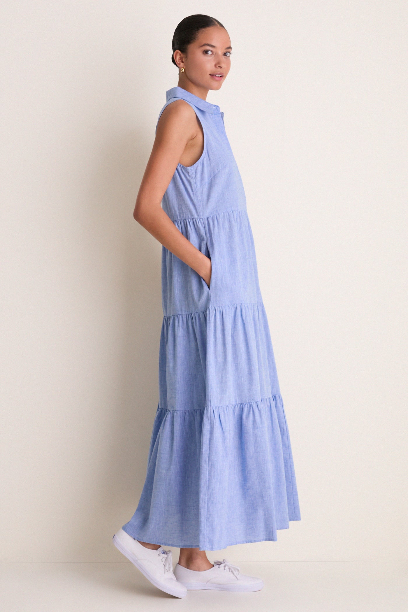 Chambray Sleeveless Mabel Maxi Dress