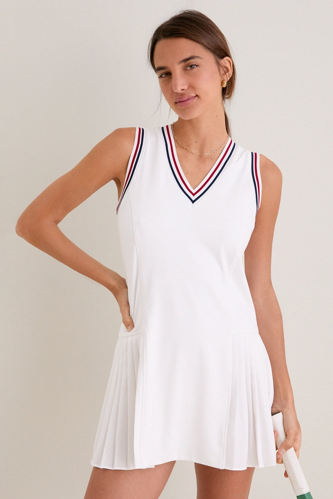 white tennis dress Tnuck Sport Americana Stripe Performance Jersey Kemper Tennis Dress White / XXL