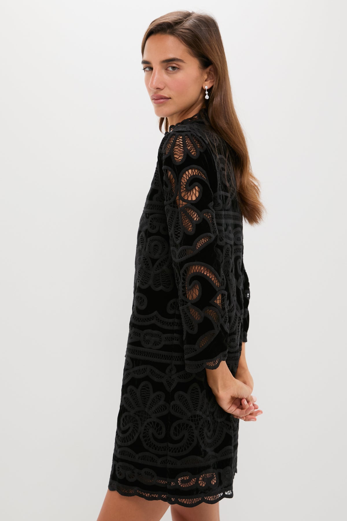 Black Velvet Battenburg Lace Mod Ellie Dress