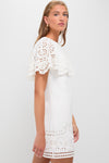 White Lula Embroidery Short Sleeve Mini Dress