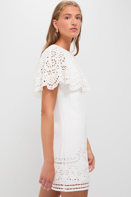 White Lula Embroidery Short Sleeve Mini Dress