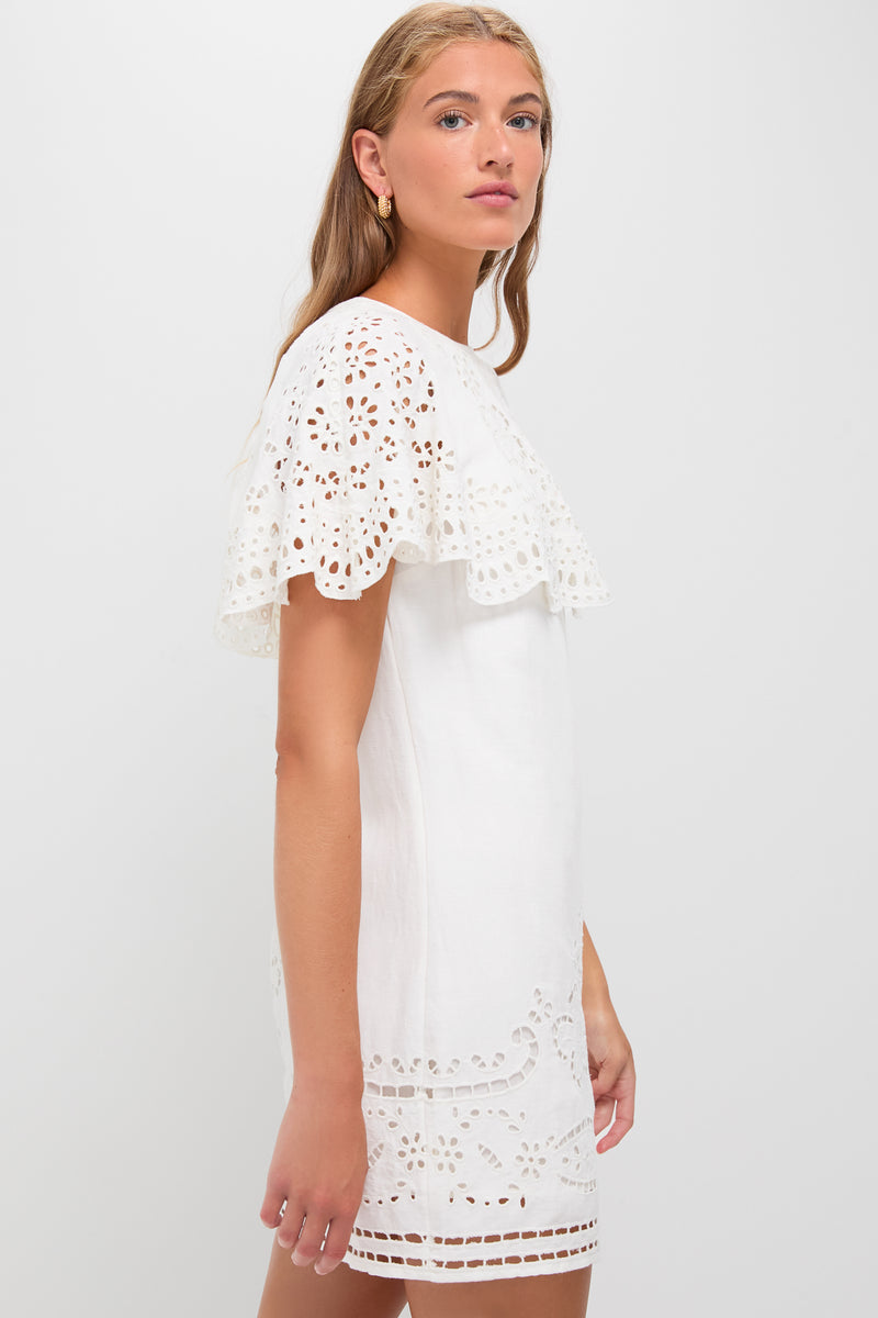 White Lula Embroidery Short Sleeve Mini Dress