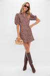 Brown & Red Floral Corduroy Front Zip Mini Dress