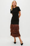 Black & Bronze Metallic Fringe Francie Short Sleeve Maxi Dress