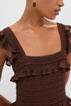 Metallic Chocolate Hypnotic Lace Frill Midi Dress