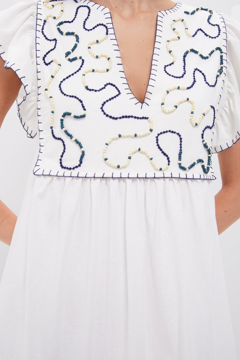 Off White Embroidered Midi Dress