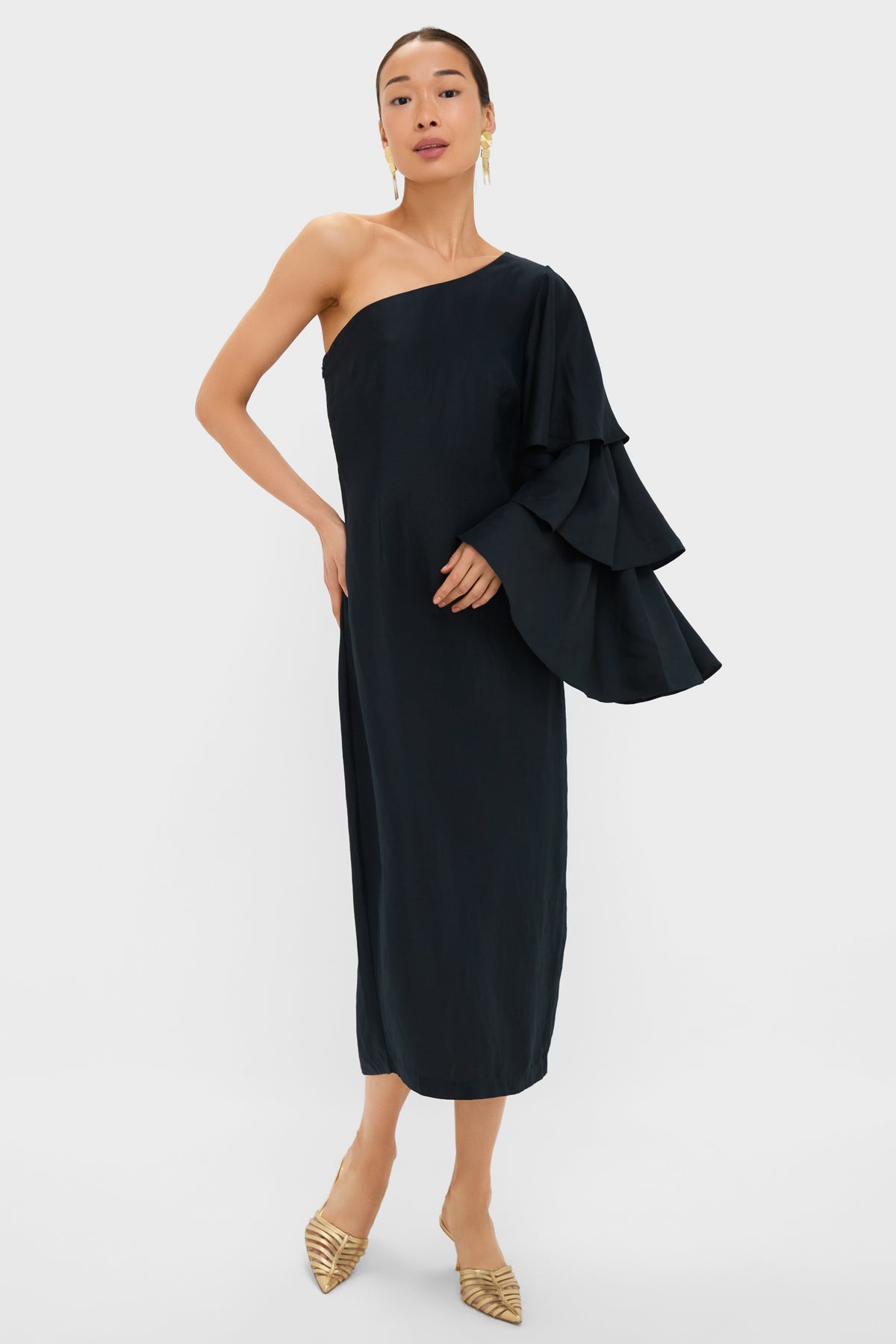 Black Bidi Bidi Bom Bom Tea Length Dress | Rosie Assoulin Black Bidi Bidi Bom Bom Tea Length Dress | Rosie Assoulin