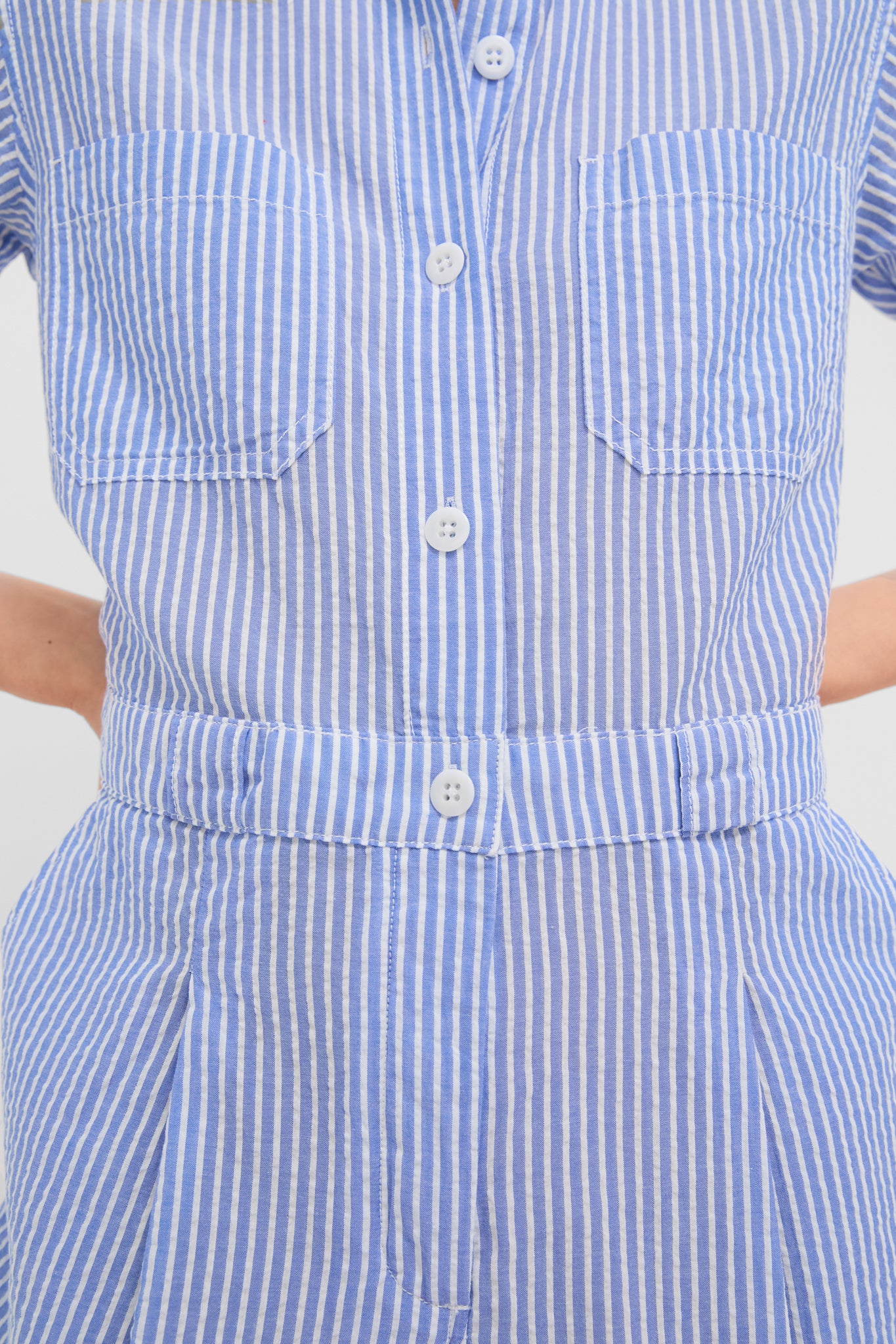 Blue and White Cassi Short Jumpsuit