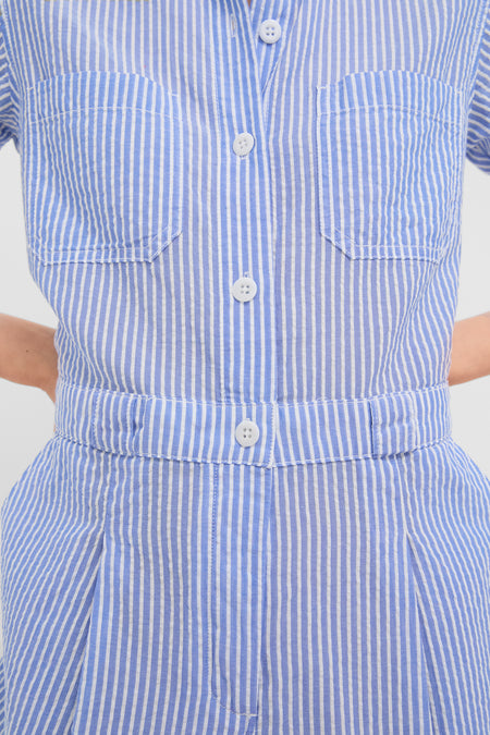 Blue and White Cassi Short Jumpsuit