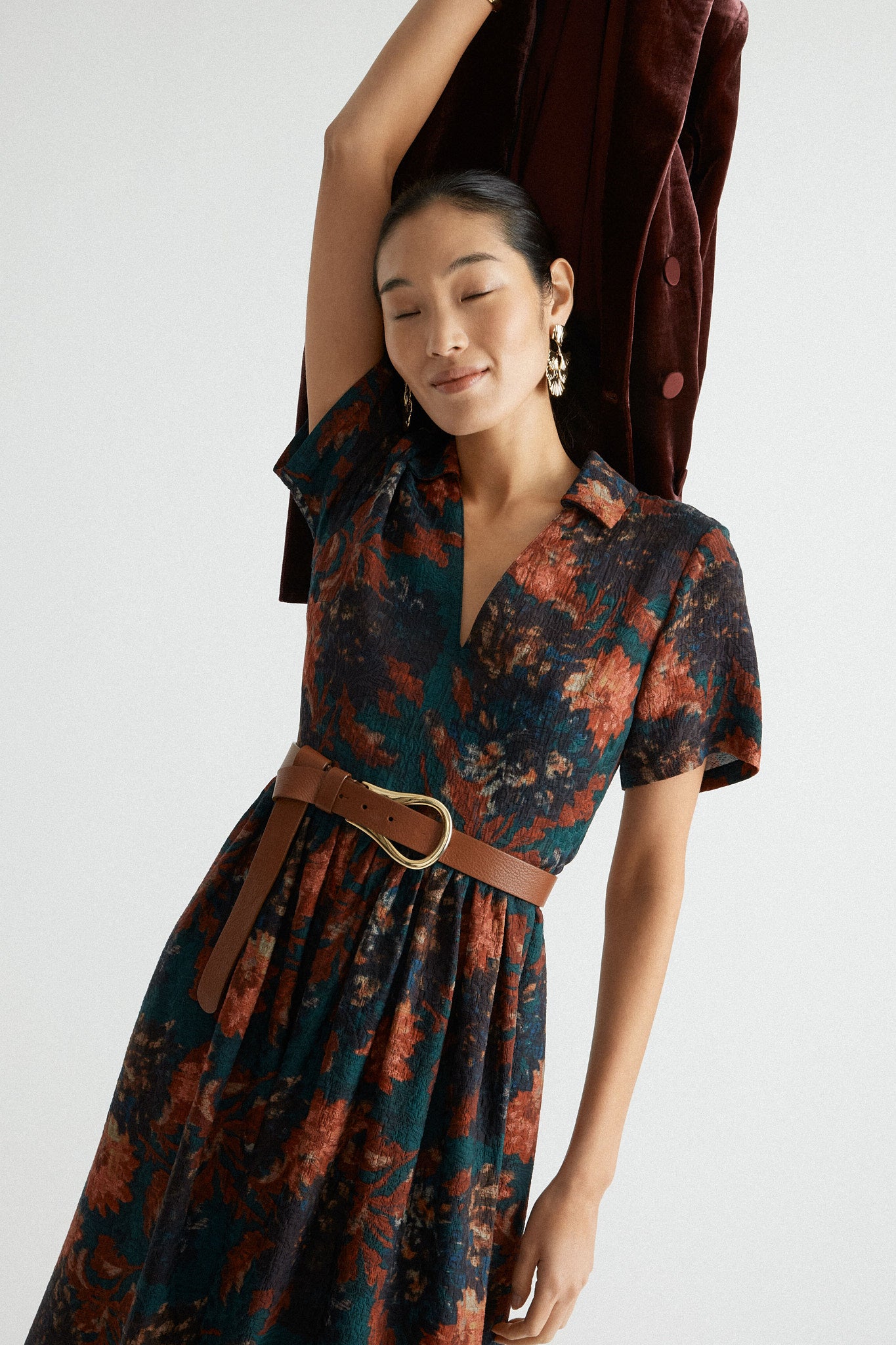 Side Gather offers double-knit floral Dress