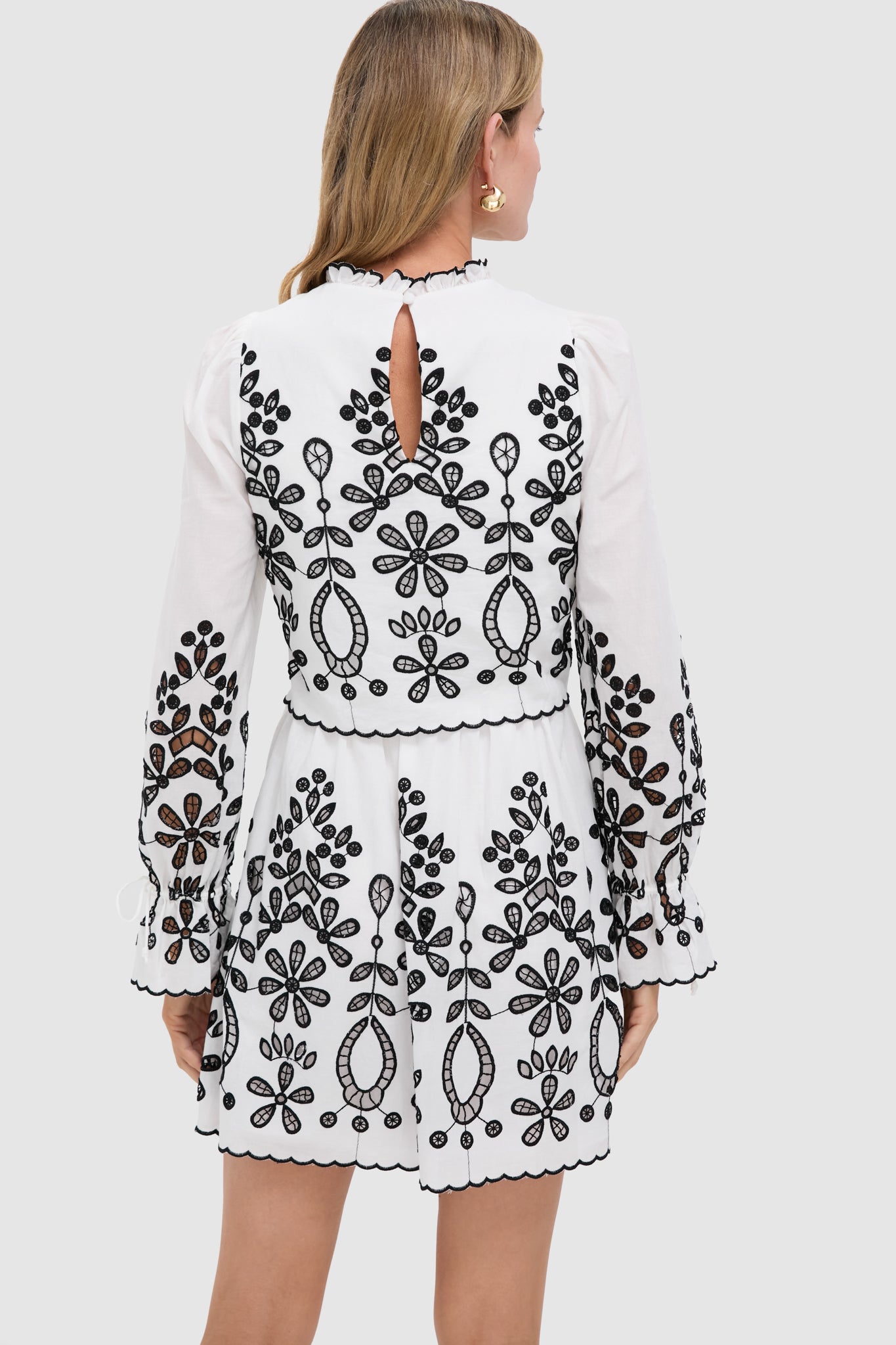 Black and White Embroidered Magda Mini Dress