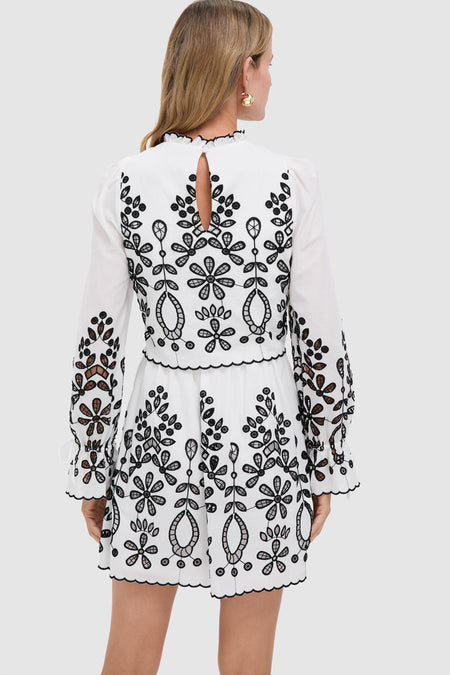 Black and White Embroidered Magda Mini Dress