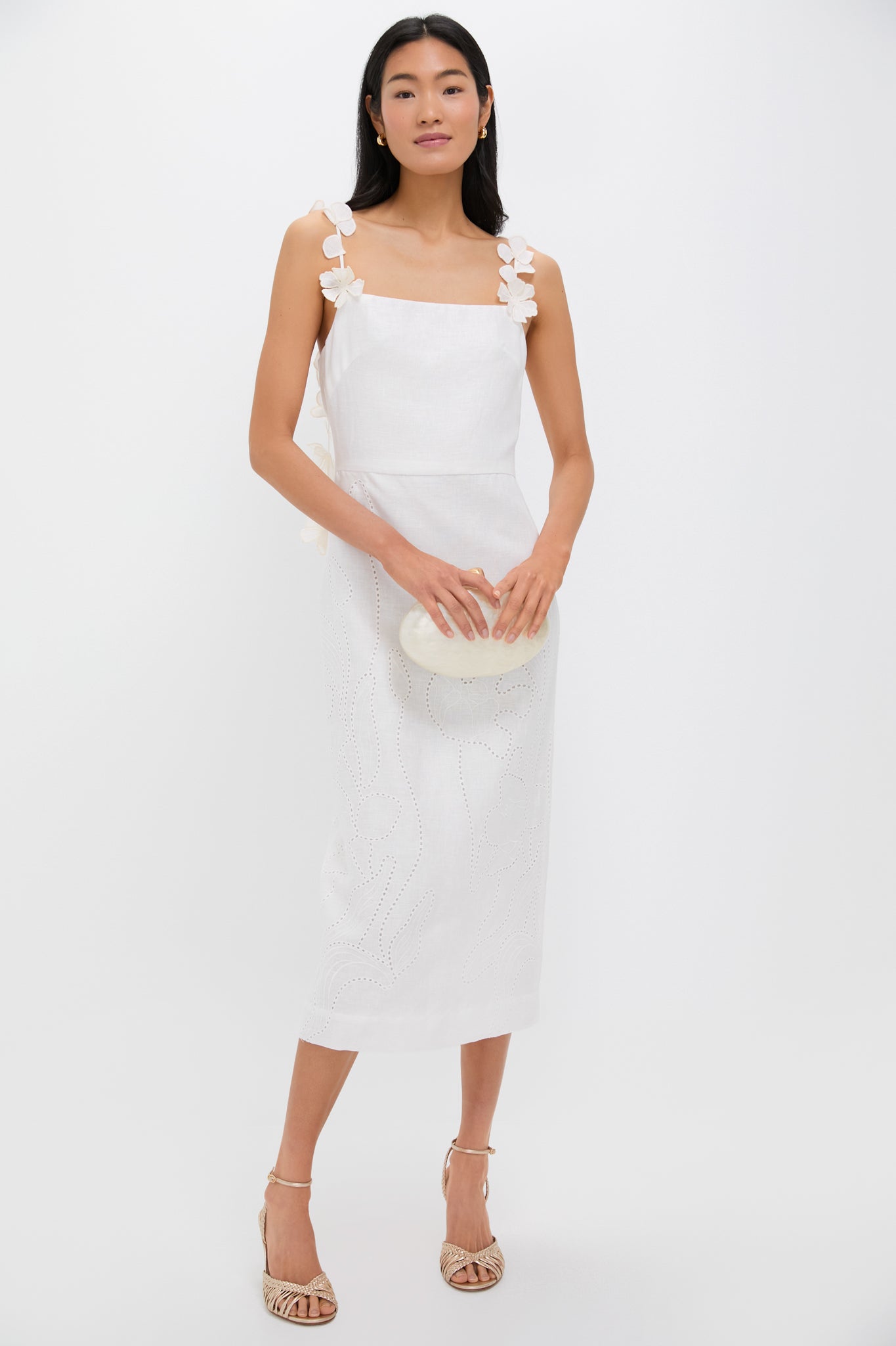 Off White Petalos Embroidered Midi Dress | Andres Otalora Off White Petalos Embroidered Midi Dress | Andres Otalora