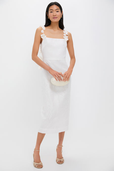 Off White Petalos Embroidered Midi Dress
