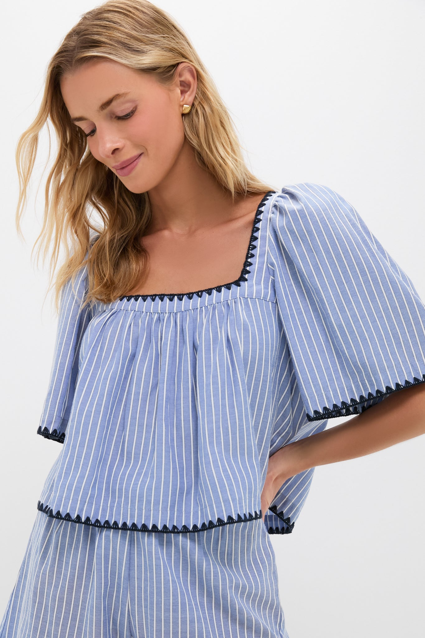 Blue Stripe Whipstitch Vivianna Top