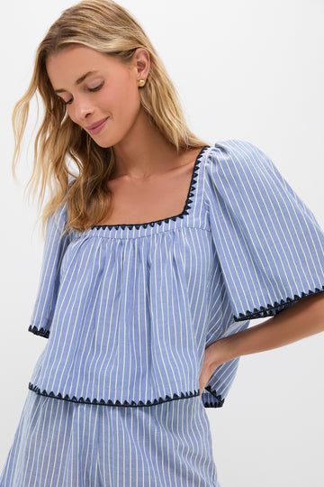 Blue Stripe Whipstitch Vivianna Top
