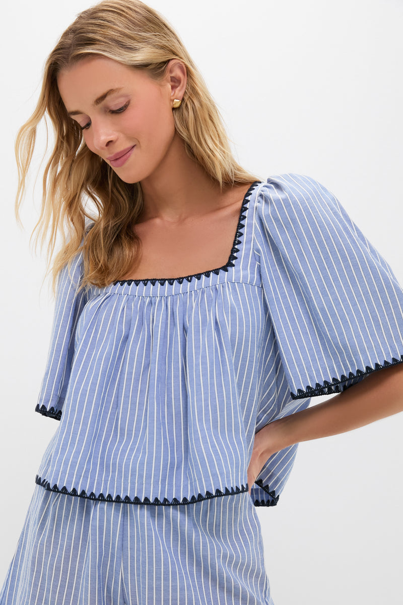 Blue Stripe Whipstitch Vivianna Top