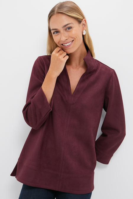 Winetasting Suede Margot Stand Collar Blouse