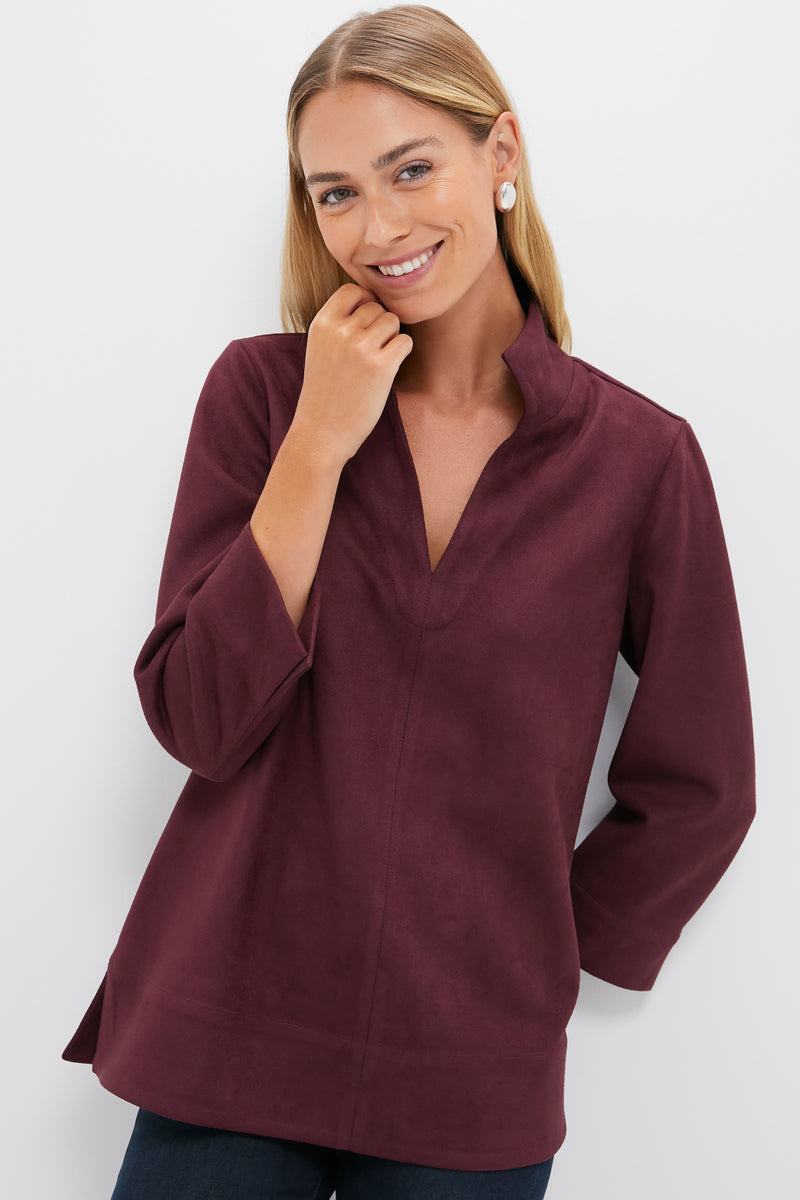 Winetasting Suede Margot Stand Collar Blouse