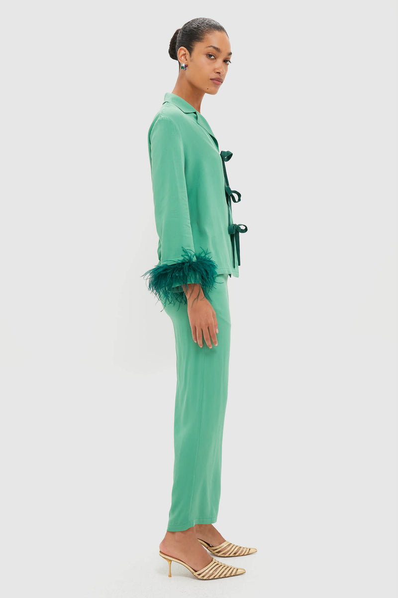 Green Bow Pajama Set with Detachable Feathers