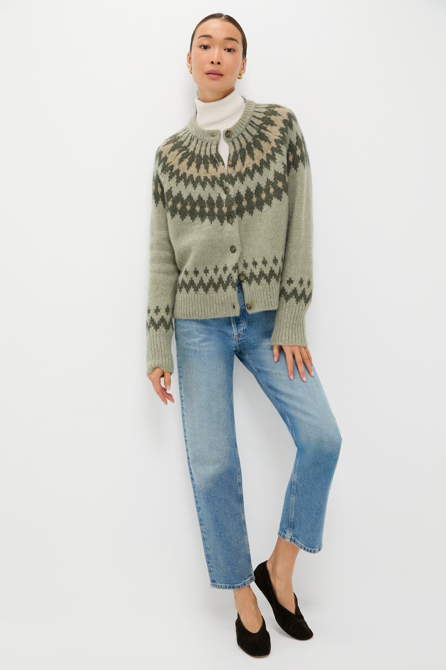 Fir Green Lurex Marlow Fair Isle Cardigan