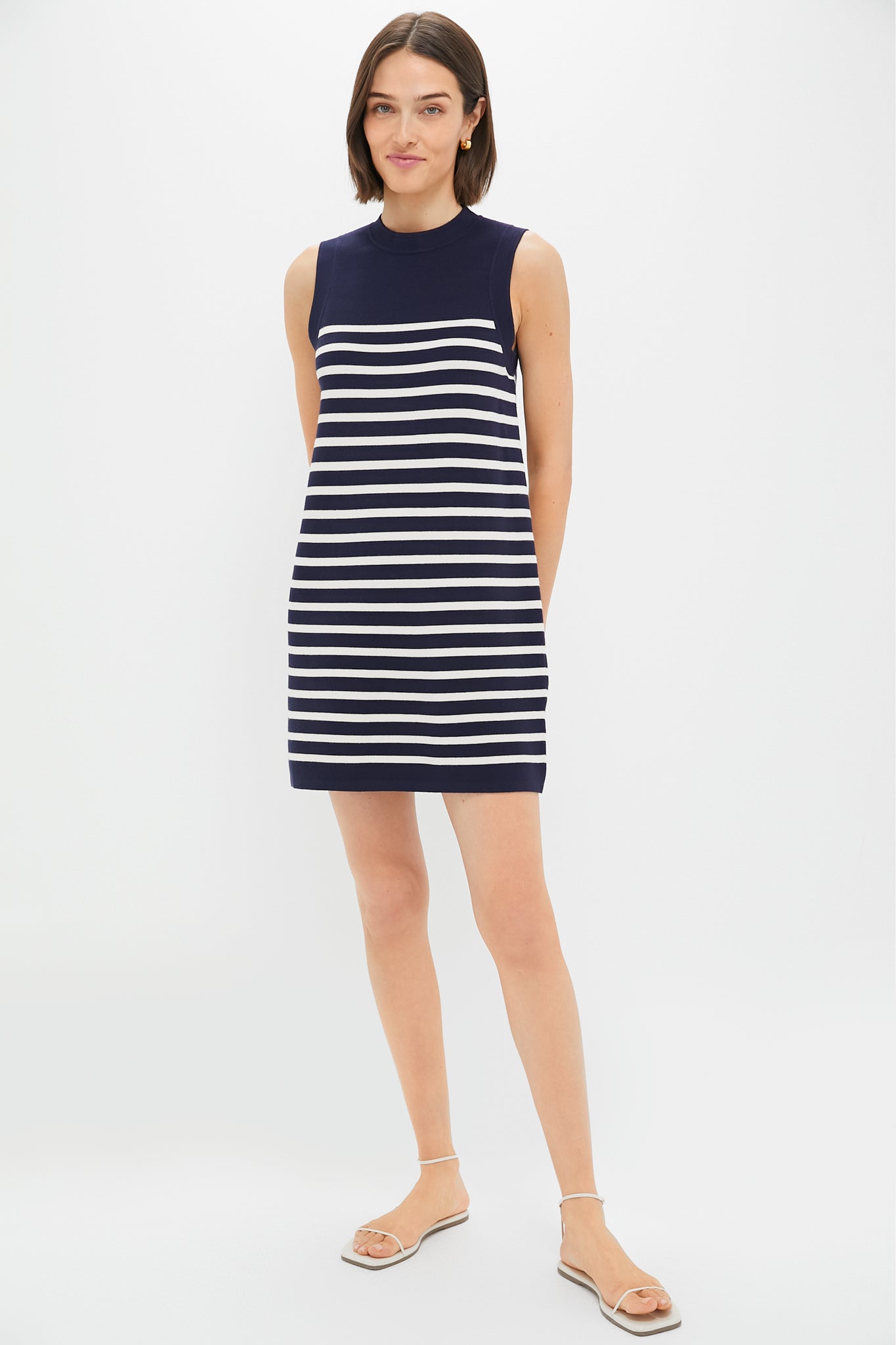 navy and white striped bodycon dress L'Academie Arlie Striped Midi Knit Dress in Navy & White