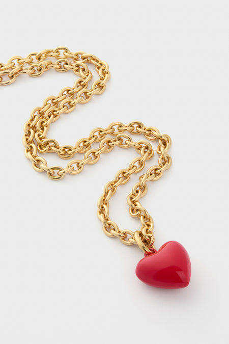 Gold and Cherry Red Mini Happy Heart Necklace