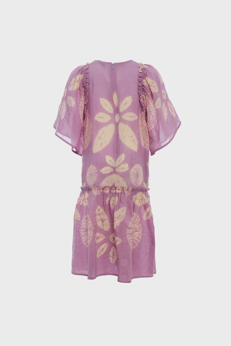 Lilac Thea Tie Dye Print Flutter Sleeve Dress
