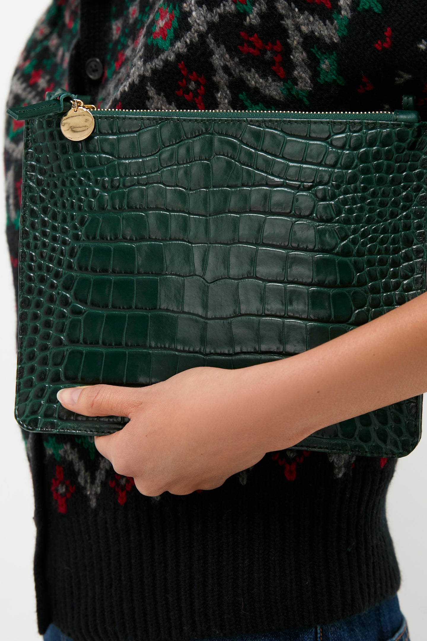 Deep Pine Embossed Croco Margot Double Sac Bretelle