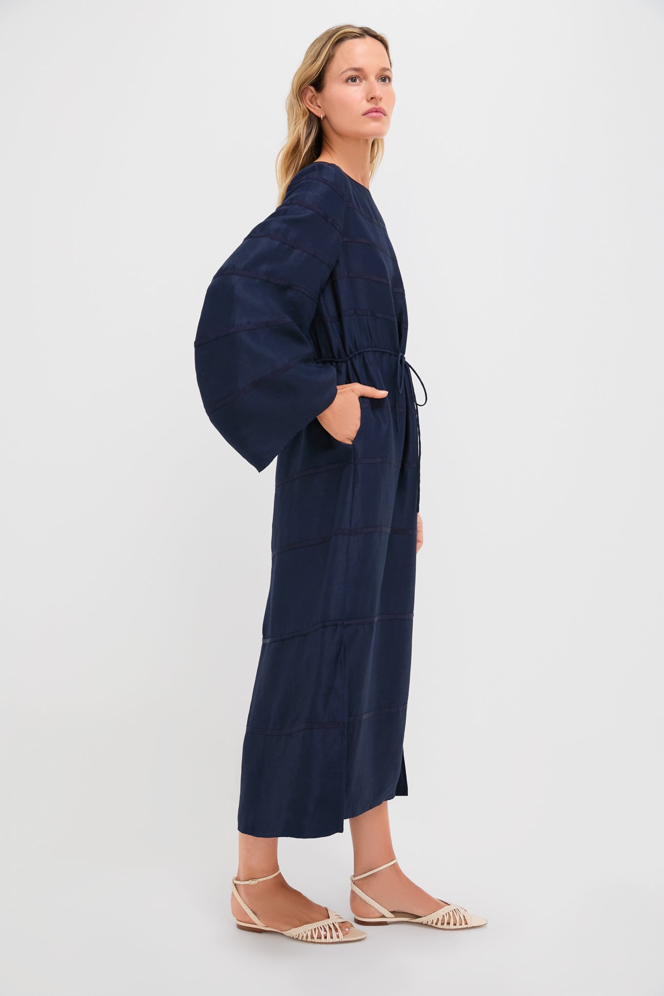 Navy Ribbon Caftan Dress