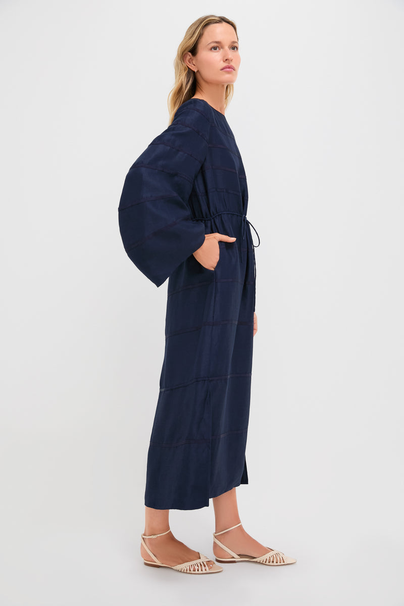 Navy Ribbon Caftan Dress